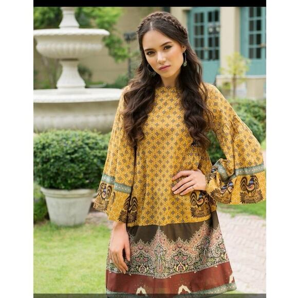 NL Pret Pima CottonYellow Gold  Digital Printed Stitched Lawn Tunic/Dress 10 - Picture 1 of 15
